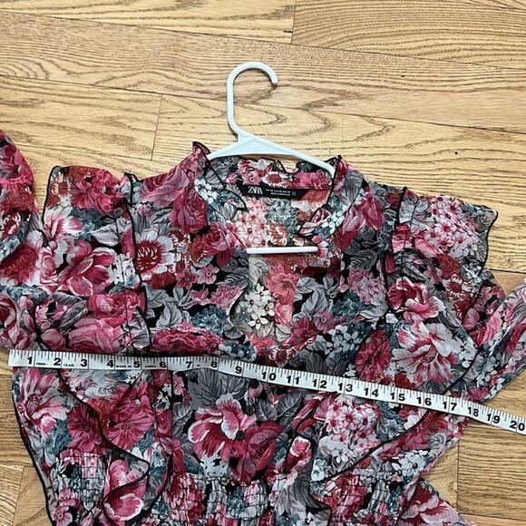 ZARA FLORAL ELASTIC WAIST LONG SLEEVE RUFFLE SIZE XS - Picture 8 of 9